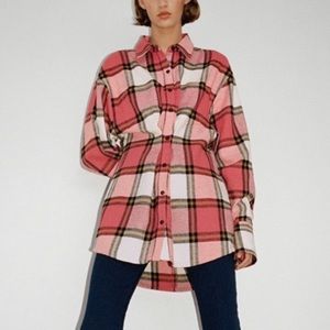 Zara Plaid Flannel Pleated Shirt Small